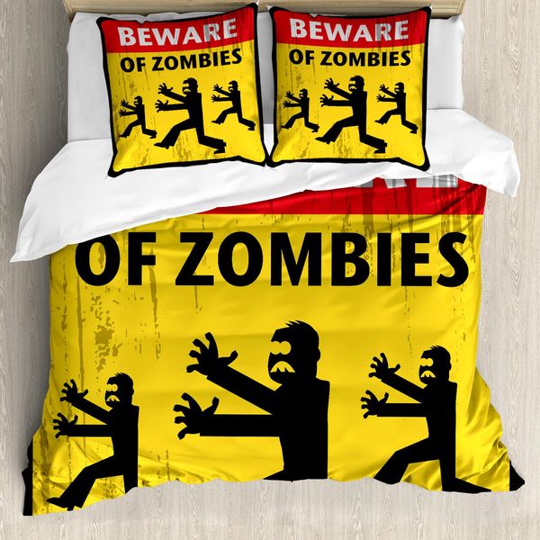 Abakuhaus Copripiumino Zombie, Arte Umoristica Di Fantasia, Antiacaro, Adatto A Chi Soffre Di Allergie, Con Federe, 200 Cm X 200 Cm - 80 X 80 Cm, Giallo, Nero, Rosso-image