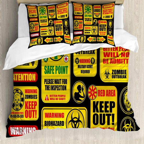 Abakuhaus Copripiumino Zombie, Apocalypse Signs, Antiacaro, Adatto A Chi Soffre Di Allergie, Con Federe, 200 Cm X 200 Cm - 80 X 80 Cm, Giallo, Grigio, Rosso-image