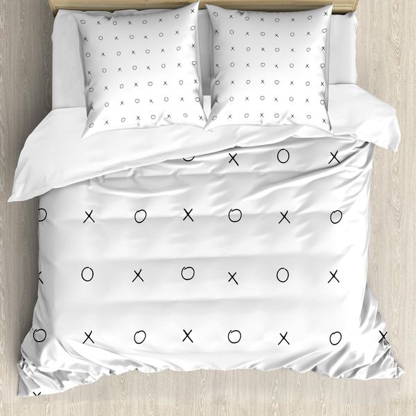 Abakuhaus Xo Copripiumino, Gioco Geometrico Monocromatico, Antiacaro, Adatto A Chi Soffre Di Allergie, Con Federe, 200 Cm X 200 Cm - 80 X 80 Cm, Bianco E Nero-image