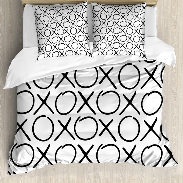 Abakuhaus Xo Copripiumino, Stile Monocromatico Doodles, Antiacaro E Anallergico, Con Federe, 200 Cm X 200 Cm - 80 X 80 Cm, Bianco E Nero-image