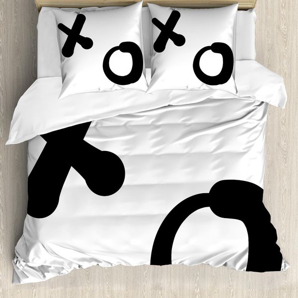 Abakuhaus Xo Copripiumino, Motivo Simplistic, Antiacaro, Adatto A Chi Soffre Di Allergie, Con Federe, 155 Cm X 220 Cm - 80 X 80 Cm, Bianco E Nero-image