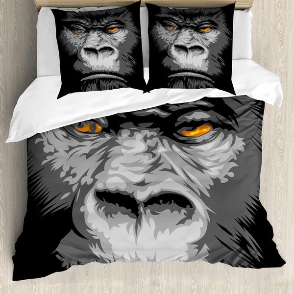 Abakuhaus Copripiumino Moderno, Gorilla Selvaggio Occhi Arancioni, Antiacaro, Adatto A Chi Soffre Di Allergie, Con Federe, 155 Cm X 220 Cm - 80 X 80 Cm, Grigio Marigold-image