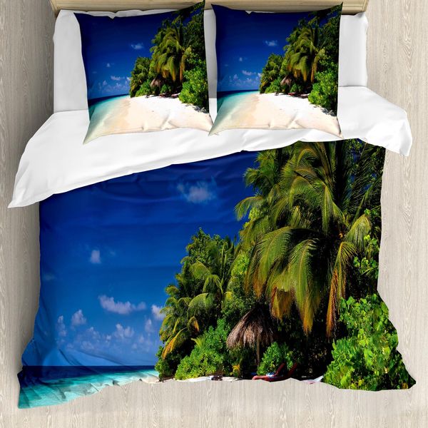 Abakuhaus Copripiumino Tropicale, Sandy KüSte Surreal, Antiacaro, Adatto A Chi Soffre Di Allergie, Con Federe, 155 Cm X 220 Cm - 80 X 80 Cm, Verde Lime-Blu-Crema-image