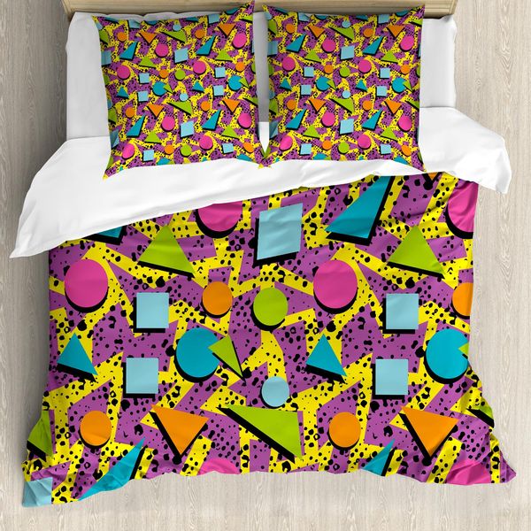 Abakuhaus Copripiumino Vintage, Stile Geometrico Funky, Antiacaro, Adatto A Chi Soffre Di Allergie, Con Federe, 200 Cm X 200 Cm - 80 X 80 Cm, Multicolore-image