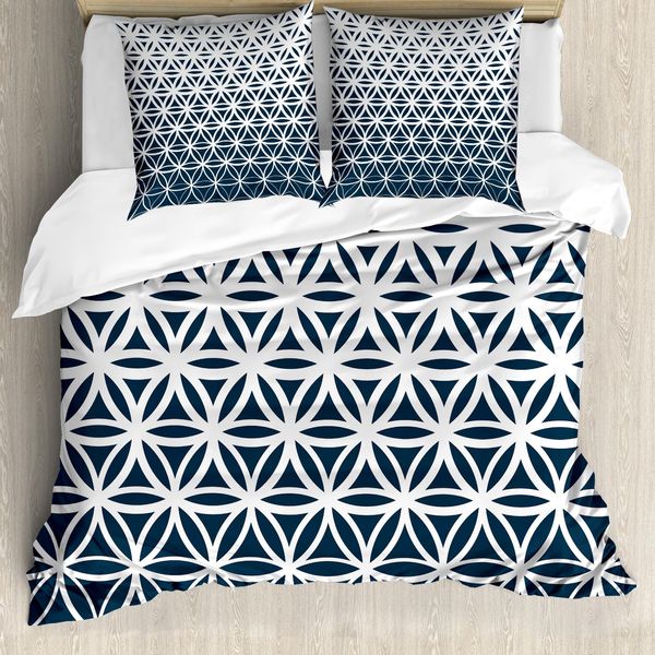 Abakuhaus Copripiumino Astratto, Retro Ombre Curves, Antiacaro, Adatto A Chi Soffre Di Allergie, Con Federe, 155 Cm X 220 Cm - 80 X 80 Cm, Blu Petrolio E Bianco-image