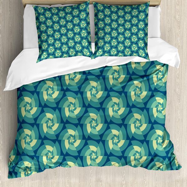 Abakuhaus Copripiumino Astratto, Triangoli Retrò, Antiacaro, Adatto A Chi Soffre Di Allergie, Con Federe, 155 Cm X 220 Cm - 80 X 80 Cm, Blu Verde Acqua Verde Chiaro-image