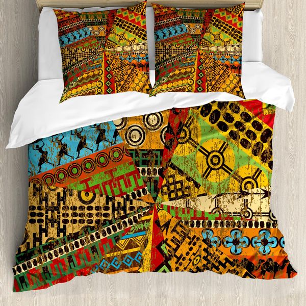 Abakuhaus Copripiumino Africano, Motivi Grunge, Antiacaro, Adatto A Chi Soffre Di Allergie, Con Federe, 200 Cm X 200 Cm - 80 X 80 Cm, Multicolore-image
