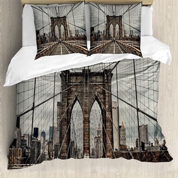 Abakuhaus Stati Uniti Copripiumino, Brooklyn Bridge, Antiacaro, Adatto A Chi Soffre Di Allergie, Con Federe, 200 Cm X 200 Cm - 80 X 80 Cm, Beige Marrone-image