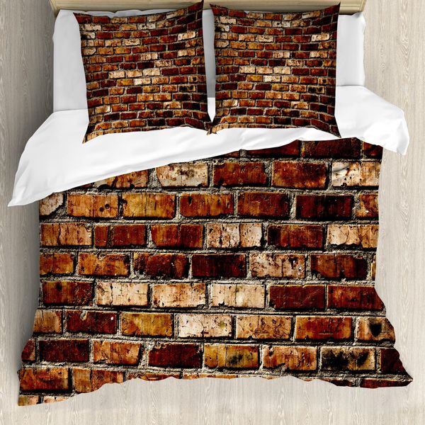 Abakuhaus Copripiumino Marrone, Vecchio Muro Di Mattoni Grunge, Antiacaro, Adatto A Chi Soffre Di Allergie, Con Federe, 155 Cm X 220 Cm - 80 X 80 Cm, Marrone Castagna Marrone-image