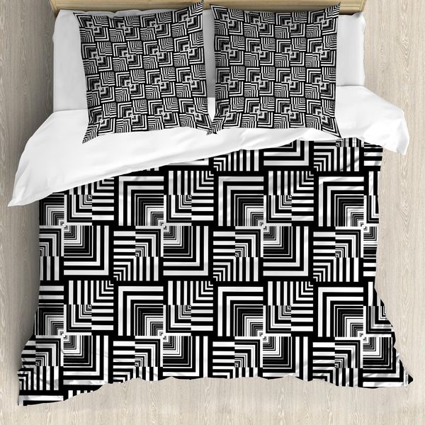 Abakuhaus Copripiumino Bianco E Nero, Motivi Geometrici, Antiacaro, Adatto A Chi Soffre Di Allergie, Con Federe, 200 Cm X 200 Cm - 80 X 80 Cm, Bianco E Nero-image