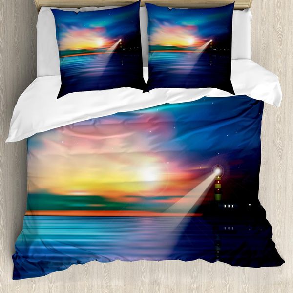 Abakuhaus Set Copripiumino Per Letti Matrimoniali, Majestic Sky Beach, Antiacaro, Adatto A Chi Soffre Di Allergie, Con Federe, Azzurro, Blu Scuro, Rosso Corallo-image