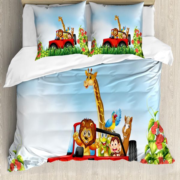 Abakuhaus Set Copripiumino Per Letti Matrimoniali, Animali Selvatici Stilizzati, Antiacaro, Adatto A Chi Soffre Di Allergie, Con Federe, Multicolore-image