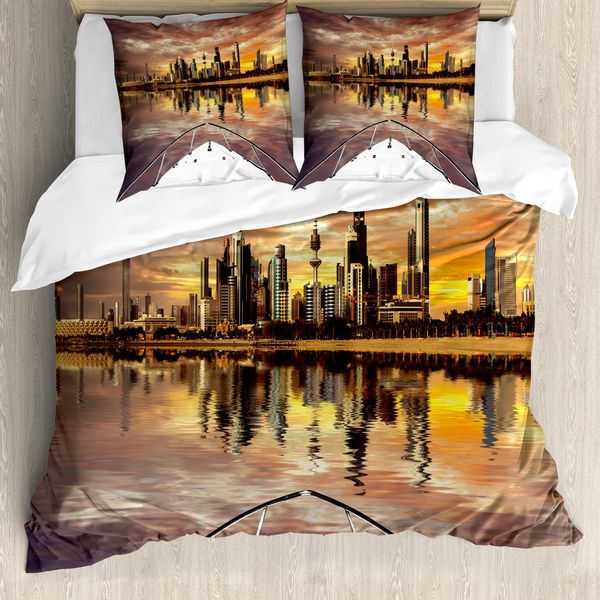 Abakuhaus Copripiumino Da Viaggio, Kuwait Cityscape, Antiacaro, Adatto A Chi Soffre Di Allergie, Con Federe, 155 Cm X 220 Cm - 80 X 80 Cm, Multicolore-image