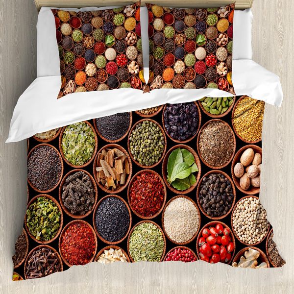 Abakuhaus Copripiumino Retrò, Erbe Aromatiche Colorate, Antiacaro, Adatto A Chi Soffre Di Allergie, Con Federe, 155 Cm X 220 Cm - 80 X 80 Cm, Multicolore-image