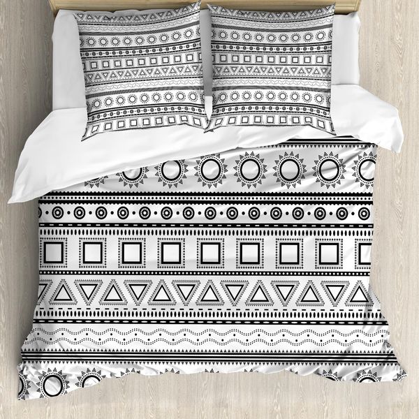 Abakuhaus Copripiumino Primitive, Bordi, Antiacaro, Adatto A Chi Soffre Di Allergie, Con Federe, 200 Cm X 200 Cm - 80 X 80 Cm, Bianco E Nero-image