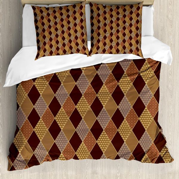 Abakuhaus Copripiumino Marrone, Motivo A Rombi Classico, Antiacaro, Adatto A Chi Soffre Di Allergie, Con Federe, 155 Cm X 220 Cm - 80 X 80 Cm, Marrone Chiaro Cannella-image