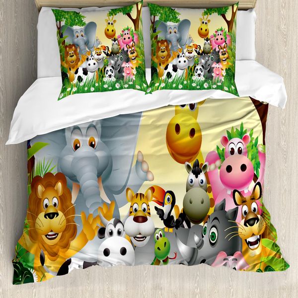 Abakuhaus Copripiumino Con Animali, Animali Della Giungla, Antiacaro, Adatto A Chi Soffre Di Allergie, Con Federe, 155 Cm X 220 Cm - 80 X 80 Cm, Multicolore-image
