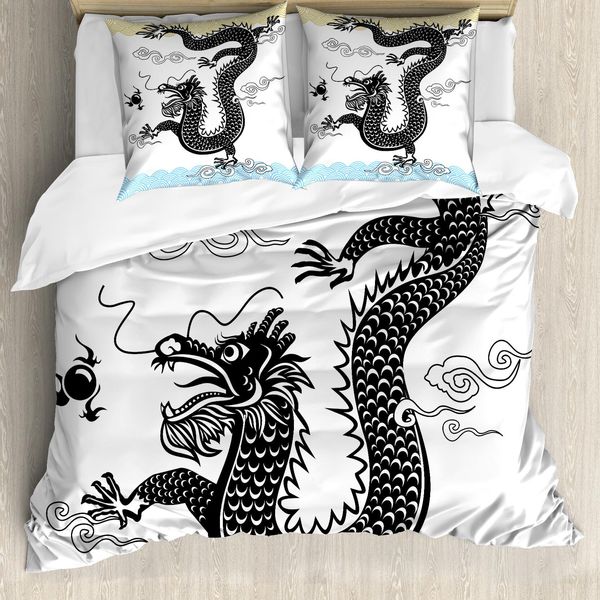 Abakuhaus Copripiumino Drachen, Mare Tradizionale Cinese, Antiacaro, Adatto A Chi Soffre Di Allergie, Con Federe, 200 Cm X 200 Cm - 80 X 80 Cm, Multicolore-image