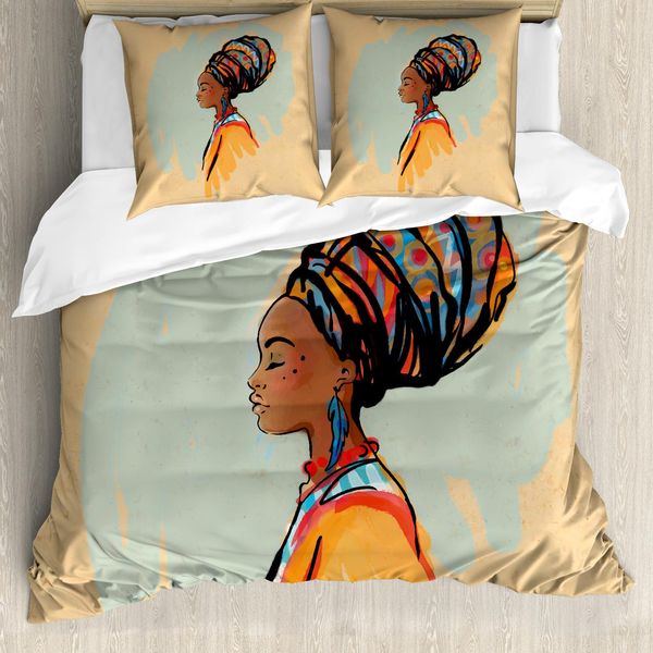 Abakuhaus Copripiumino Africano, Profilo, Antiacaro, Adatto A Chi Soffre Di Allergie, Con Federe, 200 Cm X 200 Cm - 80 X 80 Cm, Multicolore-image