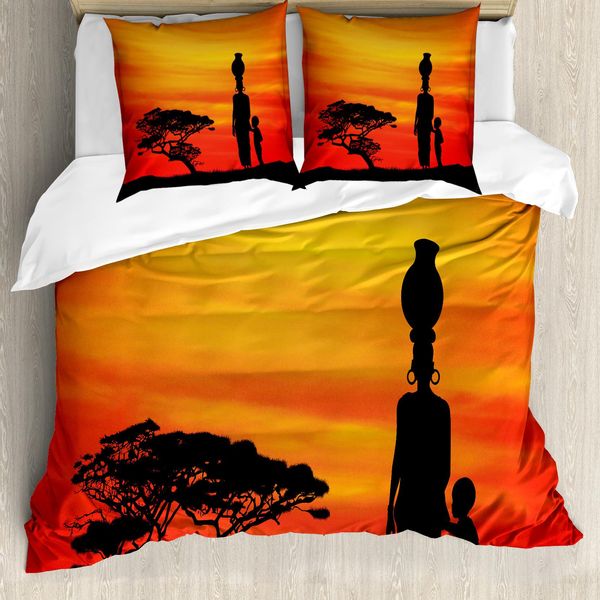 Abakuhaus Copripiumino Africano, Madre E Bambino, Antiacaro, Adatto A Chi Soffre Di Allergie, Con Federe, 155 Cm X 220 Cm - 80 X 80 Cm, Giallo Scarlatto Nero-image