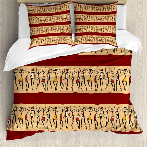 Abakuhaus Copripiumino Africano, Cultura Locale, Antiacaro, Adatto A Chi Soffre Di Allergie, Con Federe, 155 Cm X 220 Cm - 80 X 80 Cm, Rubino Pesca Nero-image