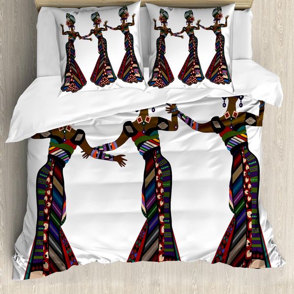 Abakuhaus Copripiumino Africano, Costumi Tradizionali, Antiacaro, Adatto A Chi Soffre Di Allergie, Con Federe, 200 Cm X 200 Cm - 80 X 80 Cm, Multicolore-image