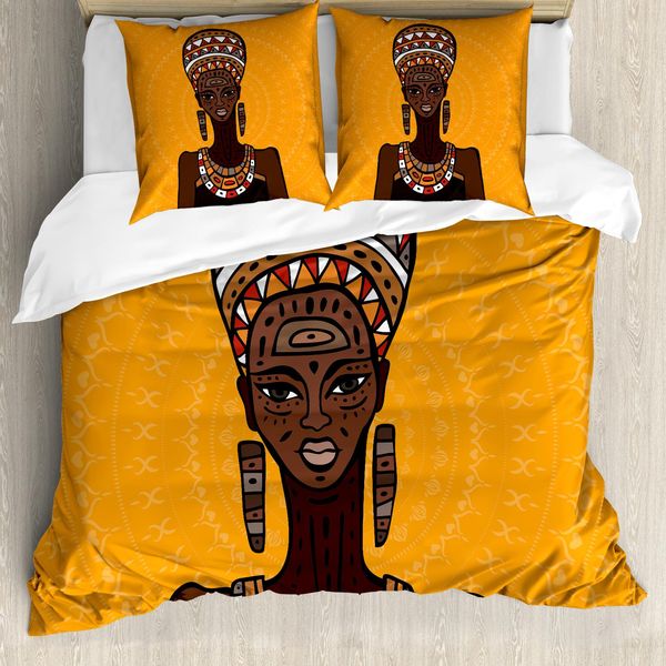 Abakuhaus Copripiumino Africano, Long Neck Folk, Antiacaro, Adatto A Chi Soffre Di Allergie, Con Federe, 155 Cm X 220 Cm - 80 X 80 Cm, Multicolore-image