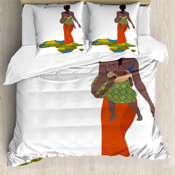 Abakuhaus Copripiumino Africano, Carta Madre-Bambino, Antiacaro, Adatto A Chi Soffre Di Allergie, Con Federe, 200 Cm X 200 Cm - 80 X 80 Cm, Multicolore-image