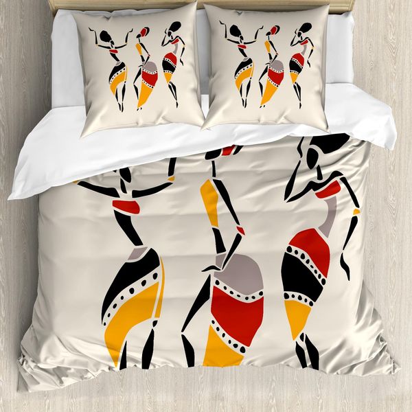 Abakuhaus Copripiumino Africano, Ballerini Indigeni, Antiacaro, Adatto A Chi Soffre Di Allergie, Con Federe, 200 Cm X 200 Cm - 80 X 80 Cm, Multicolore-image