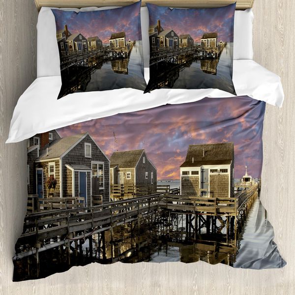 Abakuhaus Stati Uniti Copripiumino, Tramonto A Nantucket, Antiacaro, Adatto A Chi Soffre Di Allergie, Con Federe, 200 Cm X 200 Cm - 80 X 80 Cm, Coral Blue Sepia-image