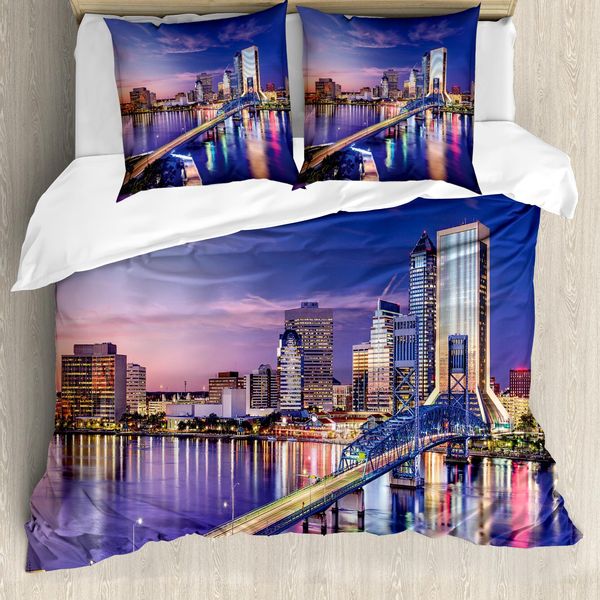 Abakuhaus Stati Uniti Copripiumino, Jacksonville City, Antiacaro, Adatto A Chi Soffre Di Allergie, Con Federe, 155 Cm X 220 Cm - 80 X 80 Cm, Blu Reale Rosa Chiaro-image