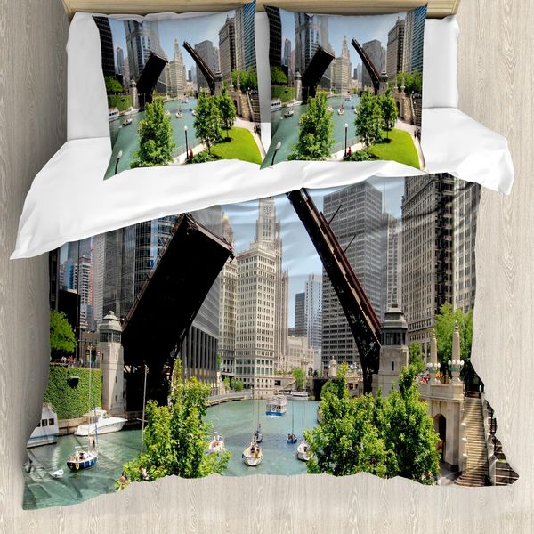 Abakuhaus Stati Uniti Copripiumino, Downtown Chicago, Antiacaro, Adatto A Chi Soffre Di Allergie, Con Federe, 155 Cm X 220 Cm - 80 X 80 Cm, Multicolore-image