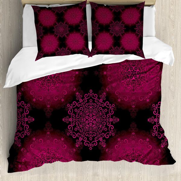 Abakuhaus Copripiumino Viola Mandala, Boho Psichedelico, Antiacaro, Adatto A Chi Soffre Di Allergie, Con Federe, 155 Cm X 220 Cm - 80 X 80 Cm, Maroon Magenta-image