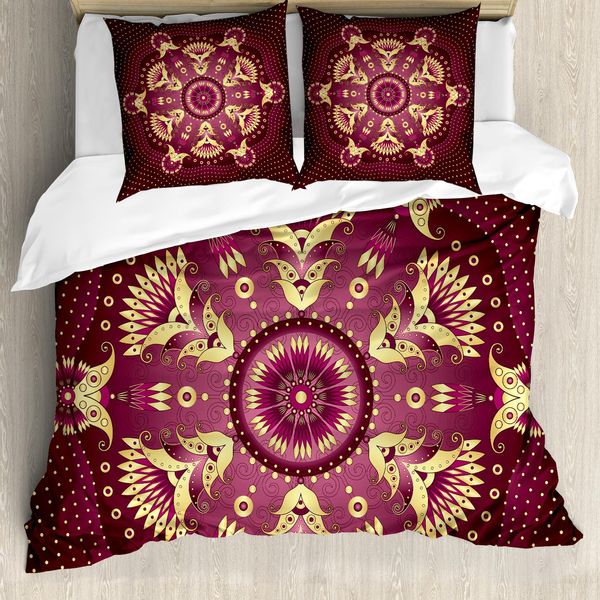 Abakuhaus Copripiumino Viola Mandala, Stile Retrò Orientale, Antiacaro, Adatto A Chi Soffre Di Allergie, Con Federe, 155 Cm X 220 Cm - 80 X 80 Cm, Giallo Rosa Essiccato-image