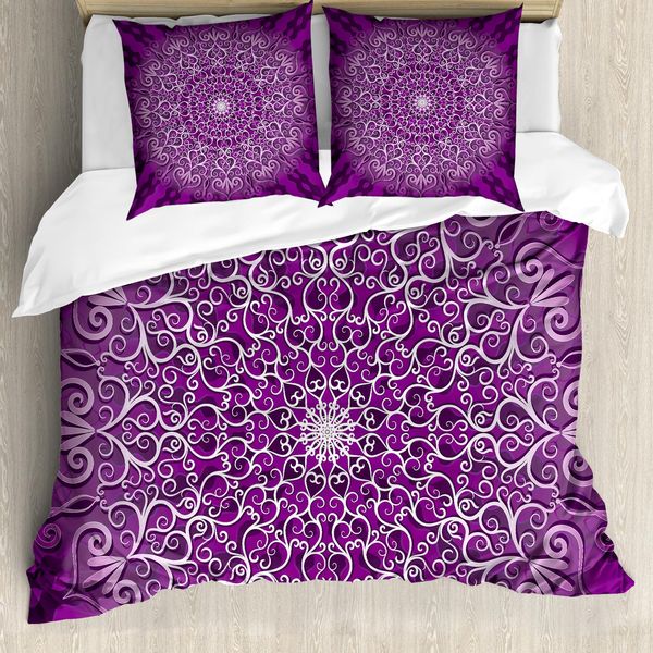 Abakuhaus Copripiumino Viola Mandala, Tibetian Cosmos, Antiacaro, Adatto A Chi Soffre Di Allergie, Con Federe, 155 Cm X 220 Cm - 80 X 80 Cm, Bianco Viola-image