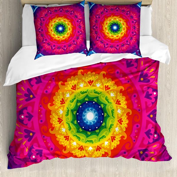 Abakuhaus Copripiumino Viola Mandala, Hippie Arcobaleno, Antiacaro, Adatto A Chi Soffre Di Allergie, Con Federe, 200 Cm X 200 Cm - 80 X 80 Cm, Multicolore-image
