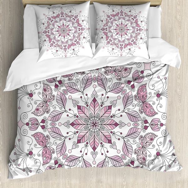Abakuhaus Copripiumino Viola Mandala, Pastello Lotus, Antiacaro Adatto A Chi Soffre Di Allergie Con Federe, 155 Cm X 220 Cm - 80 X 80 Cm, Bianco Rosa Chiaro-image