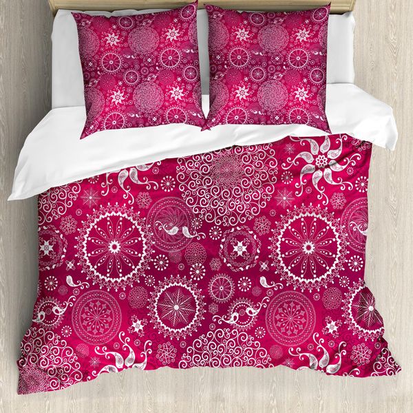 Abakuhaus Copripiumino Viola Mandala, Fiore Anatolico, Antiacaro, Adatto A Chi Soffre Di Allergie, Con Federe, 200 Cm X 200 Cm - 80 X 80 Cm, Bianco Magenta-image