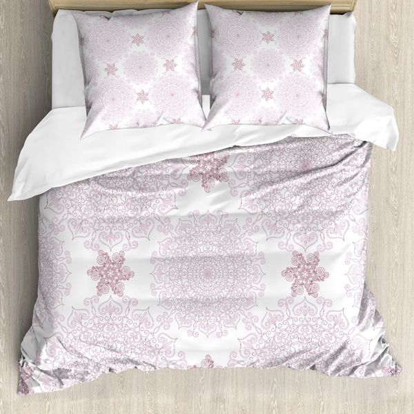 Abakuhaus Copripiumino Viola Mandala, Damasco Vittoriano, Antiacaro, Adatto A Chi Soffre Di Allergie, Con Federe, 200 Cm X 200 Cm - 80 X 80 Cm, Rosa Pallido Bianco-image