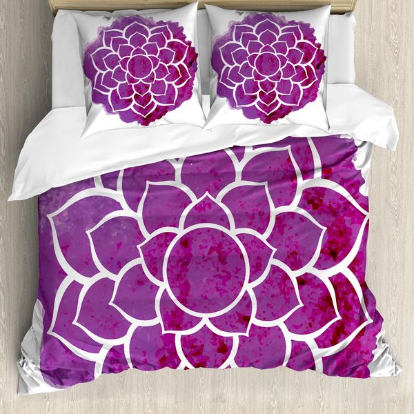 Abakuhaus Copripiumino Viola Mandala, Meditation Boho, Antiacaro, Adatto A Chi Soffre Di Allergie, Con Federe, 155 Cm X 220 Cm - 80 X 80 Cm, Fucsia Bianco-image