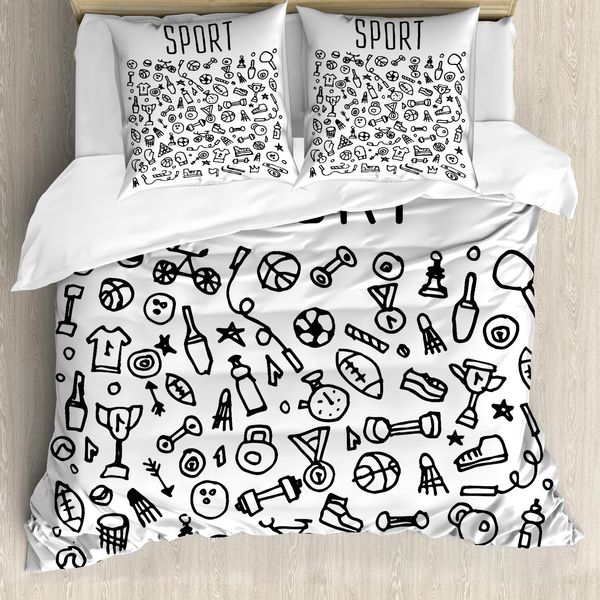 Abakuhaus Copripiumino Fitness, Palestra, Antiacaro, Adatto A Chi Soffre Di Allergie, Con Federe, 155 Cm X 220 Cm - 80 X 80 Cm, Bianco E Nero-image
