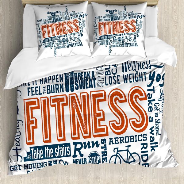 Abakuhaus Copripiumino Fitness, Stile Retrò, Antiacaro, Adatto A Chi Soffre Di Allergie, Con Federe, 155 Cm X 220 Cm - 80 X 80 Cm, Arancione, Blu Scuro, Bianco-image