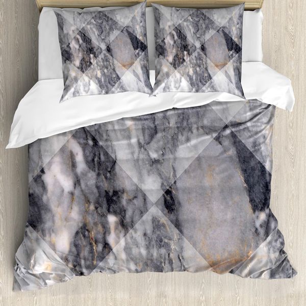 Abakuhaus Copripiumino Astratto, Geometric Grunge Facet, Antiacaro, Adatto A Chi Soffre Di Allergie, Con Federe, 155 Cm X 220 Cm - 80 X 80 Cm, Grigio Chiaro-image