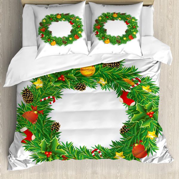 Abakuhaus Copripiumino Natalizio, Decorato Con Ghirlanda, Antiacaro, Adatto A Chi Soffre Di Allergie, Con Federe, 200 Cm X 200 Cm - 80 X 80 Cm, Multicolore-image