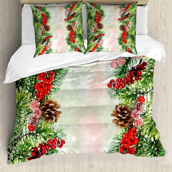 Abakuhaus Copripiumino Natalizio, Vivid Branches Sfocato, Antiacaro Adatto A Chi Soffre Di Allergie Con Federe, 200 Cm X 200 Cm - 80 X 80 Cm, Multicolore-image