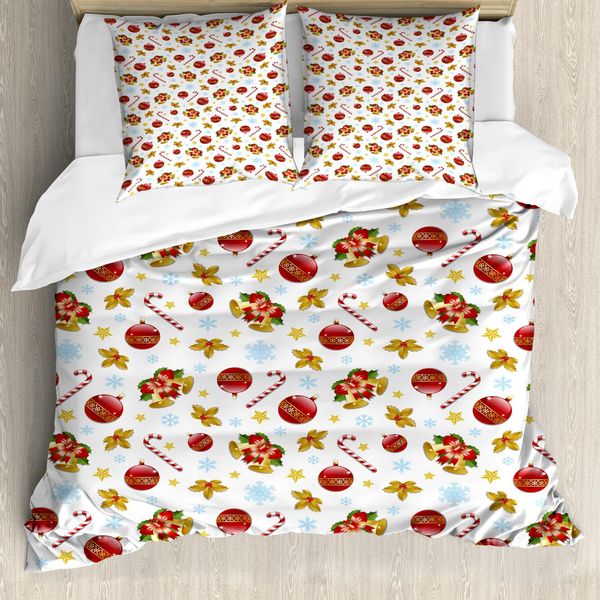 Abakuhaus Copripiumino Natalizio, Decorato Con Campanelle Natalizie, Antiacaro, Adatto A Chi Soffre Di Allergie, Con Federe, 155 Cm X 220 Cm - 80 X 80 Cm, Multicolore-image