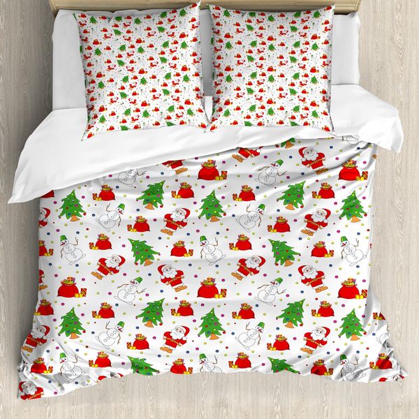 Abakuhaus Copripiumino Natalizio, Albero Di Natale Babbo Natale, Antiacaro, Adatto A Chi Soffre Di Allergie, Con Federe, 200 Cm X 200 Cm - 80 X 80 Cm, Verde E Rosso-image