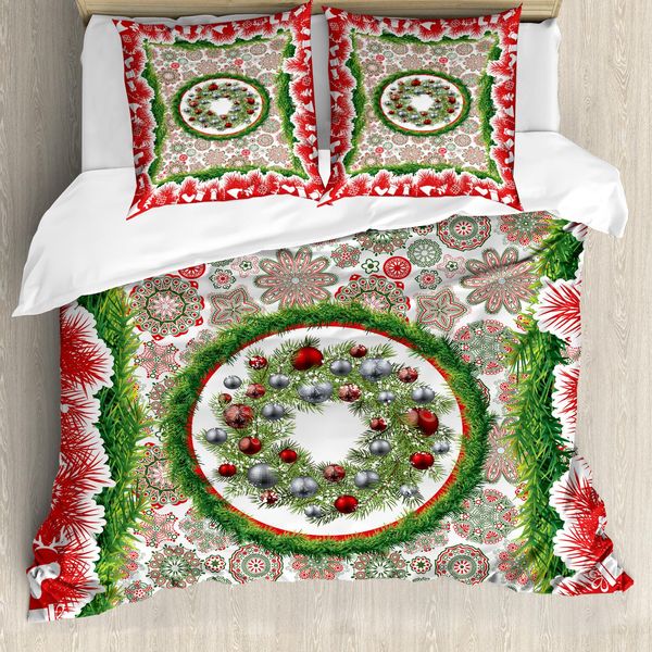 Abakuhaus Copripiumino Natalizio, Ornamenti Con Ghirlanda Di Abete, Antiacaro, Adatto A Chi Soffre Di Allergie, Con Federe, 200 Cm X 200 Cm - 80 X 80 Cm, Multicolore-image