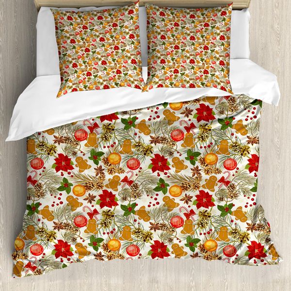 Abakuhaus Copripiumino Natalizio, Vivid Bunte Weihnachten, Antiacaro, Adatto A Chi Soffre Di Allergie, Con Federe, 155 Cm X 220 Cm - 80 X 80 Cm, Multicolore-image