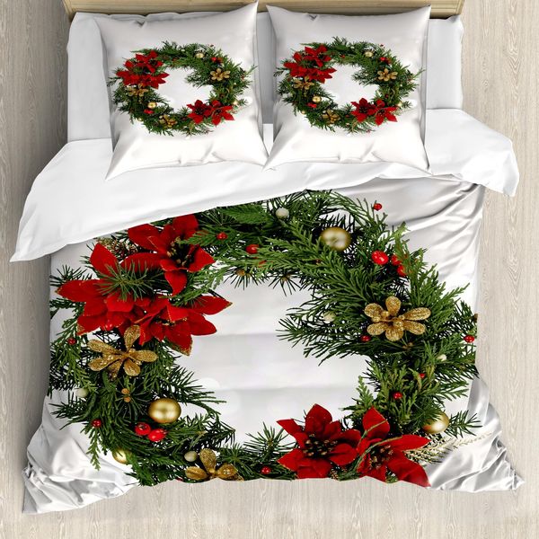 Abakuhaus Copripiumino Natalizio, Fiori Di Poinsettia, Antiacaro, Adatto A Chi Soffre Di Allergie, Con Federe, 155 Cm X 220 Cm - 80 X 80 Cm, Multicolore-image